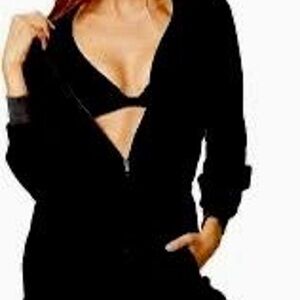 Black Velour Zip Up Romper M